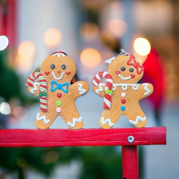 Gingerbread Peppermint Cookies 5 Inch Candy Cane Boy Girl Ornament Candyland Lot - Picture 2 of 8